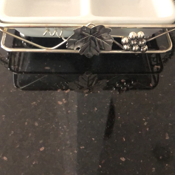 Vintage Silver Plated Grape Vines Leaves and White Ceramic Dip Tray Gordon Blue - Picture 5 of 11